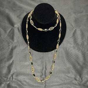 VTG Signed COROCRAFT  Openback Grayish Blue Crystal Long Layering Necklace 45”